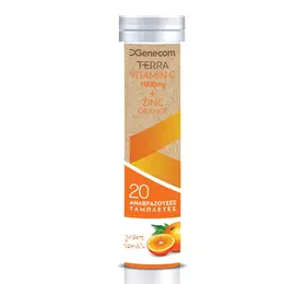 Genecom Terra Vitamin C 1000 mg & Zinc Βιταμίνη για Ενέργεια & Ανοσοποιητικό 1000mg Πορτοκάλι 20 αναβράζοντα δισκία