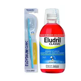 Elgydium Eludril Classic Promo Pack Στοματικό Διάλυμα κατά της Πλάκας 500ml & Clinic Οδοντόβουρτσα 15/100 Γαλάζιο 1τμχ